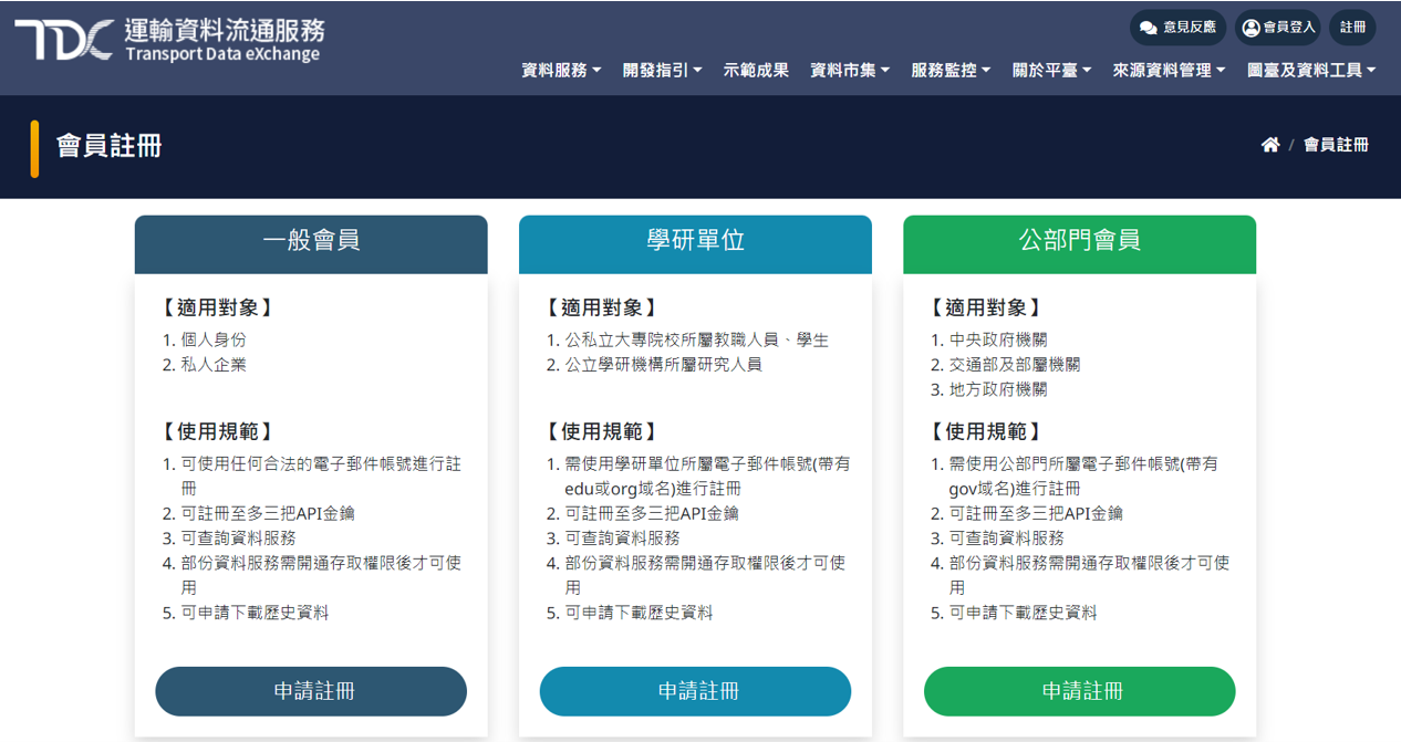 TDX 會員申請頁面
